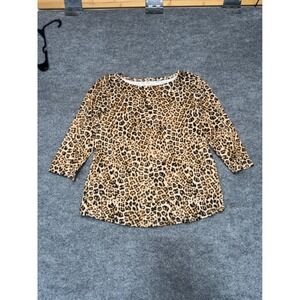 Charter Club XL Leopard Print Supima Cotton Boat Neck 3/4 Sleeve Top Brown
